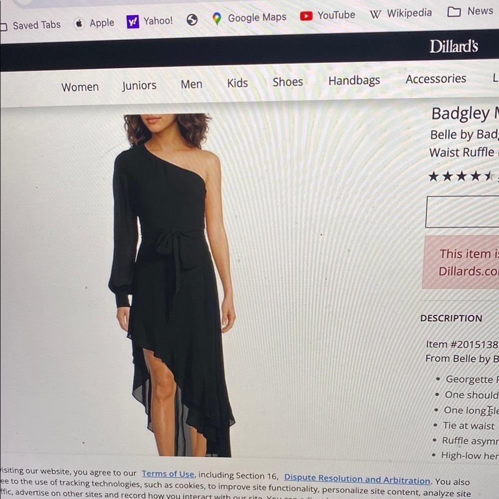 Belle By Badgley Mischka Bailey 1 Shoulder L/S Ruffle High Lo Asymmetrical Hem 6 - Picture 14 of 14